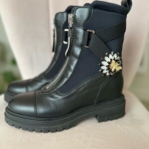 Stylish Black Combat Boots with Floral Accent